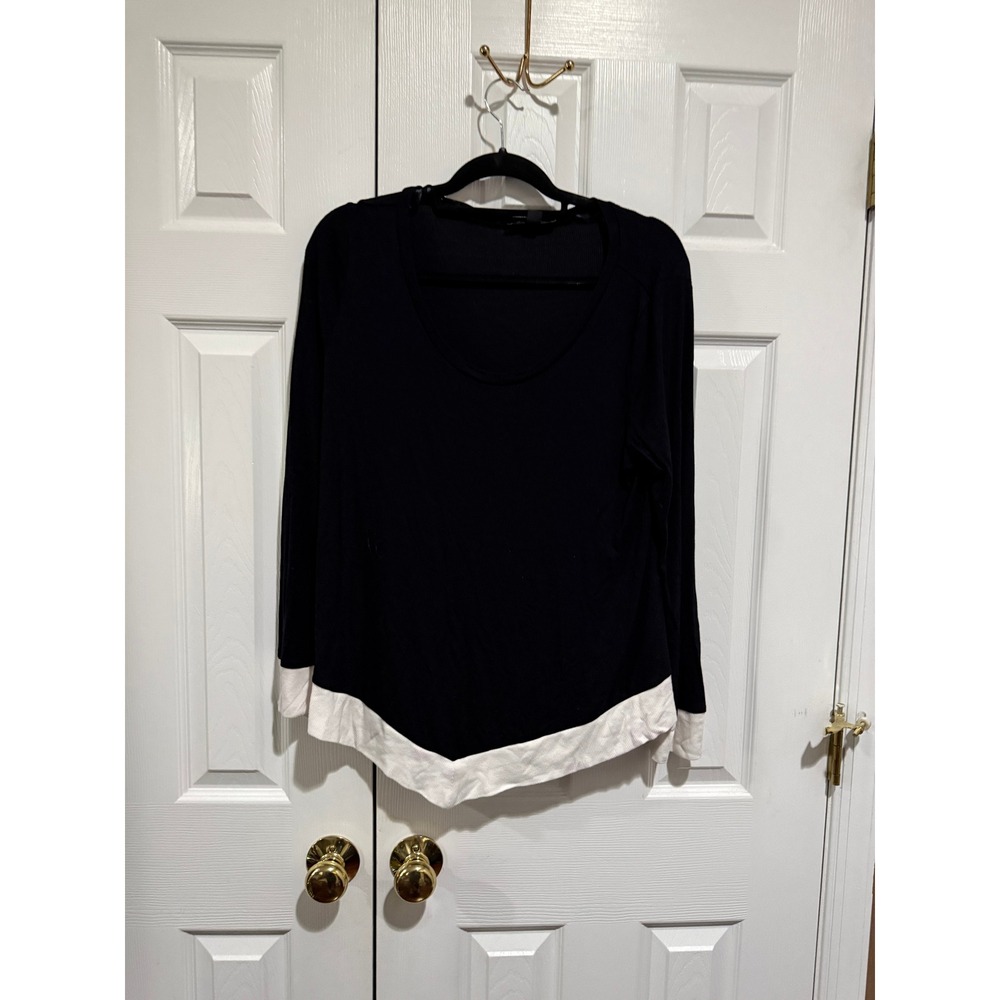 INC International Concepts Women XL Black Ribbed Top Long Sleeve Sharkbite Hem